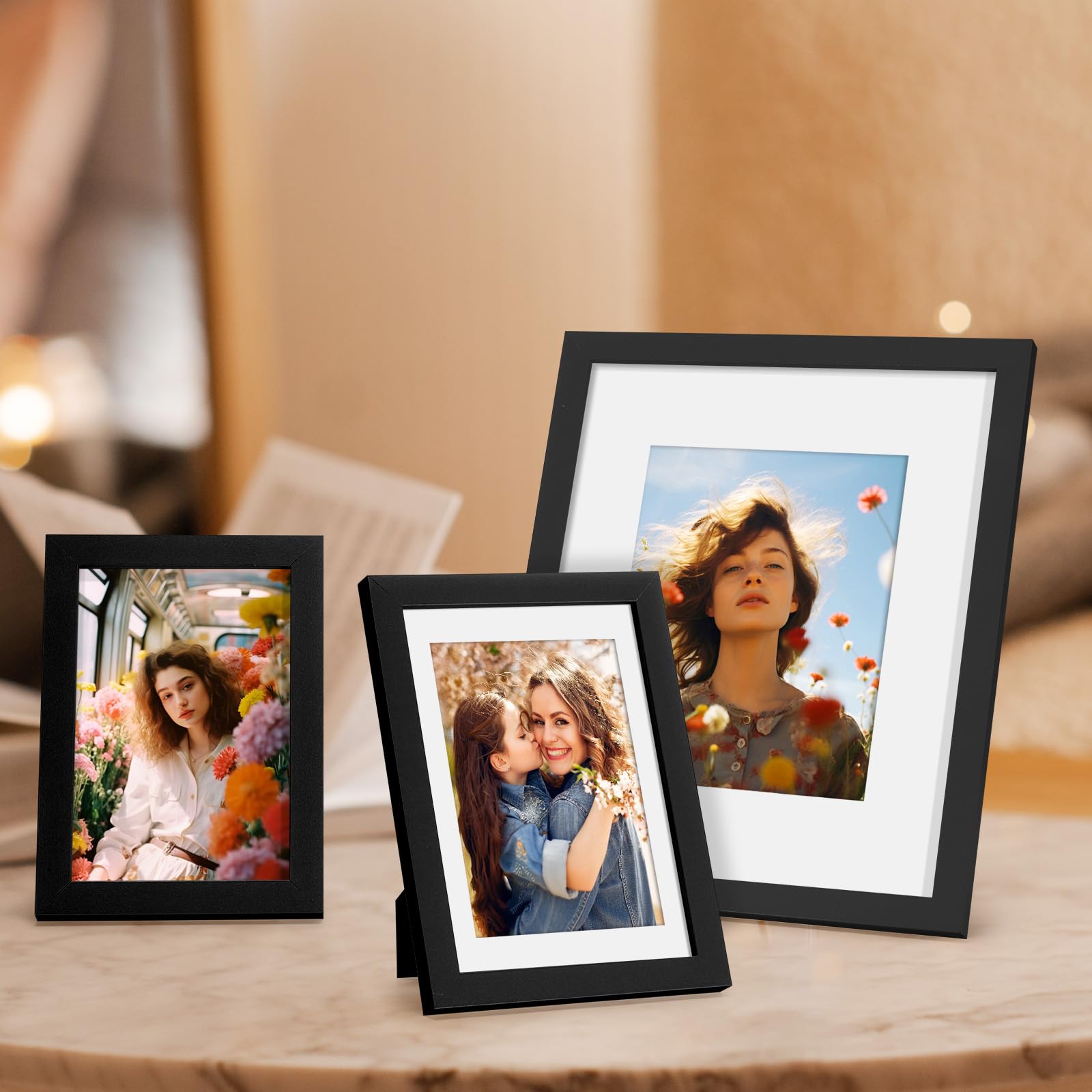 SYNTRIFIC 5x7 Picture Frame Set of 2,Display Pictures 4x6 with Mat or 5x7 Without Mat,Wall Hanging Photo Frame or Tabletop Displ